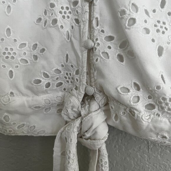 Abercrombie Fitch White Eyelet Button Up Tie Front Crop Flutter Sleeve Blouse S - Picture 3 of 10